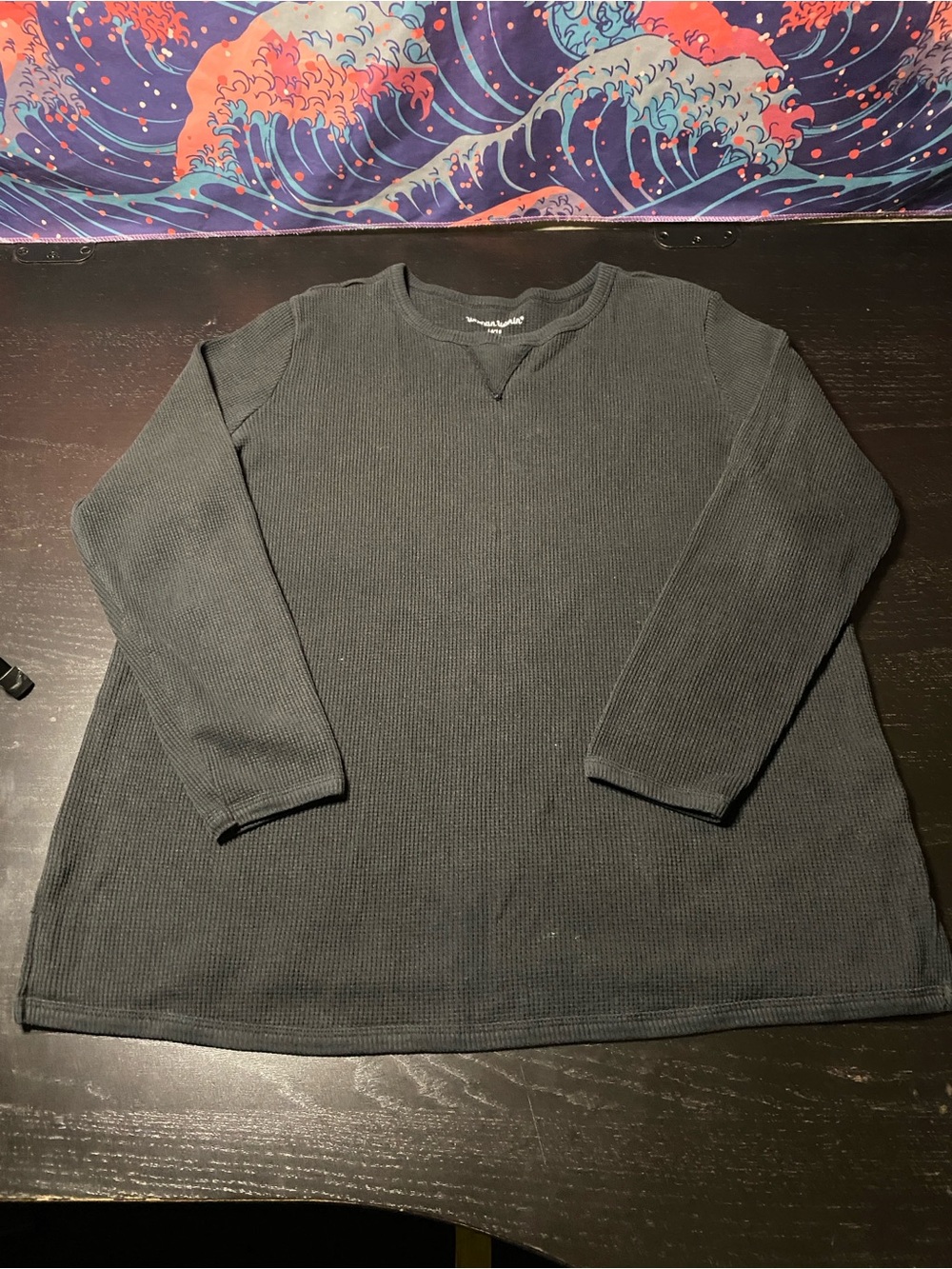Woman Within Black Waffle-Knit Crewneck Sweater